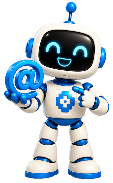 Byte, le robot de l’Académie, tient une arobase